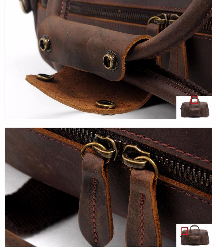 Handcrafted leather duffle bag from the Asta Weekender collection by Start2Finish, showing sturdy leather straps and spacious interior.