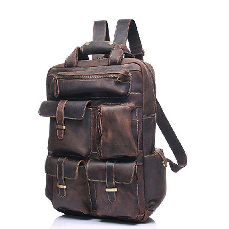 Handmade genuine leather Shelby backpack by Start2Finish, showcasing durable leather with adjustable straps and classic design.