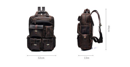 Handmade genuine leather Shelby backpack with adjustable straps and multiple compartments, designed for stylish accessories.