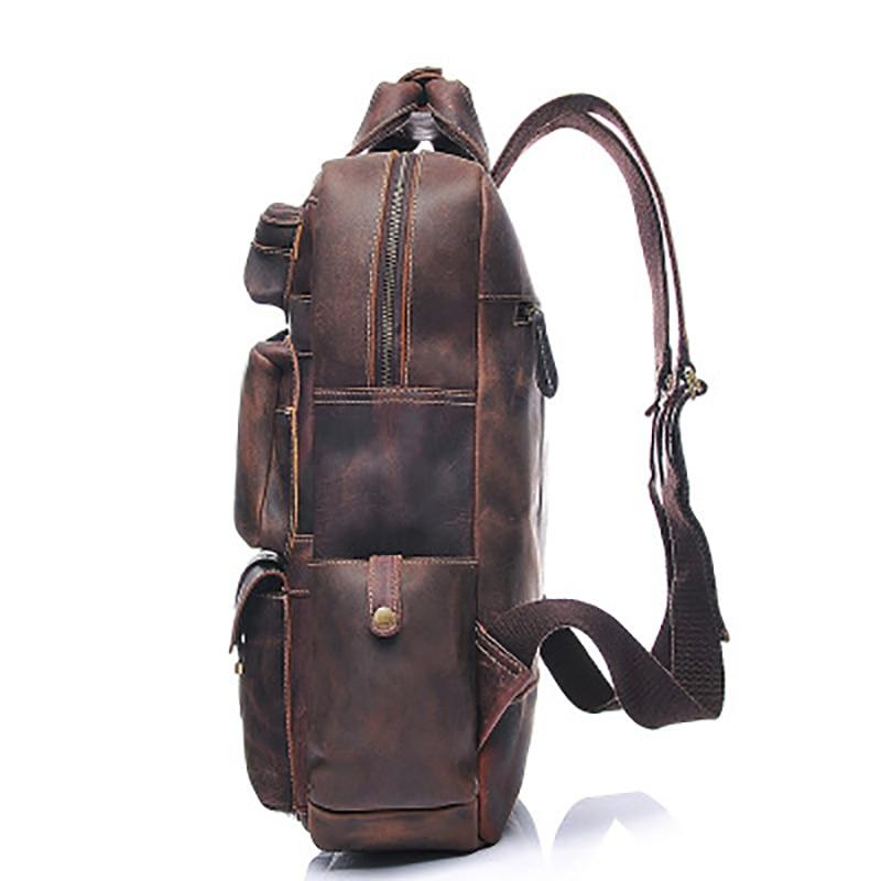 Handmade genuine leather Shelby backpack by Start2Finish, showing its classic design, sturdy straps, and detailed craftsmanship.