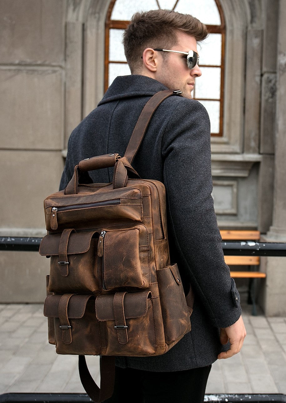 Handmade genuine leather Shelby backpack by Start2Finish with adjustable straps and classic design, suitable for everyday accessories.