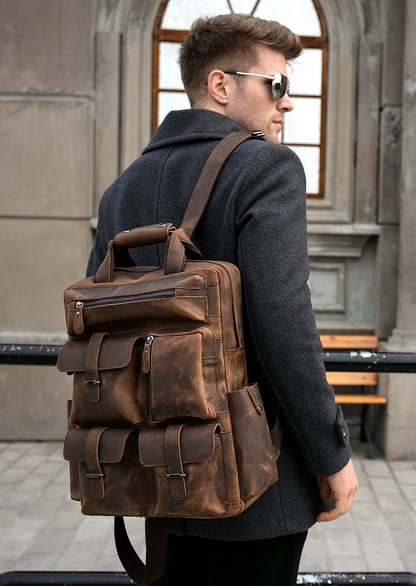 Handmade genuine leather Shelby backpack by Start2Finish with adjustable straps and classic design, suitable for everyday accessories.