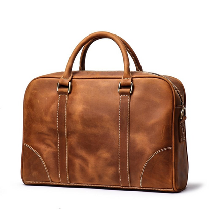 Start2Finish Bjorn leather laptop bag with vintage leather briefcase design, featuring sturdy handles and a sleek, professional look.