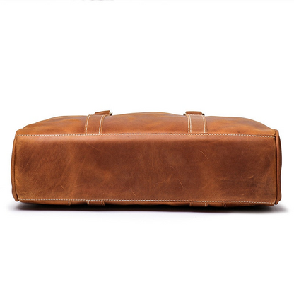 Start2Finish Bjorn Leather Laptop Bag, vintage leather briefcase with sturdy handles and classic design for accessories.