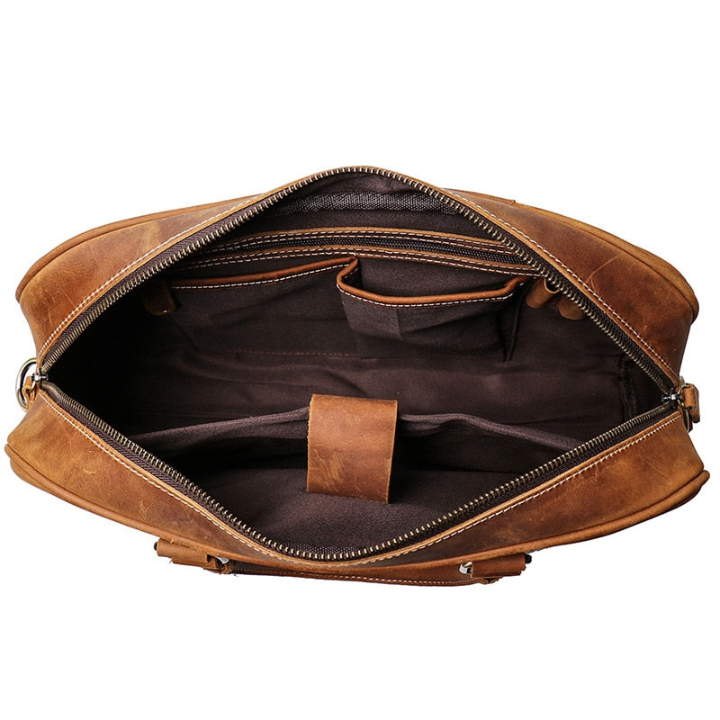 Start2Finish Bjorn Leather Laptop Bag with vintage leather finish, featuring handles and a structured briefcase design.