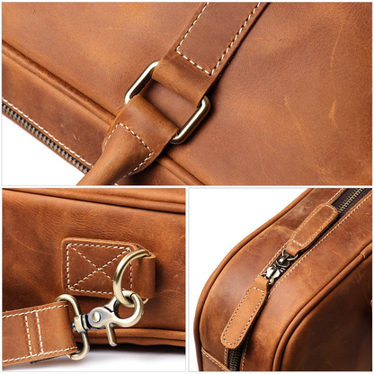 Start2Finish Bjorn Leather Laptop Bag with vintage leather briefcase style, featuring classic design and sturdy handles.