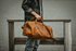 Large leather duffle bag from the Start2Finish Dagny Weekender collection, showing the spacious design and sturdy leather handles.