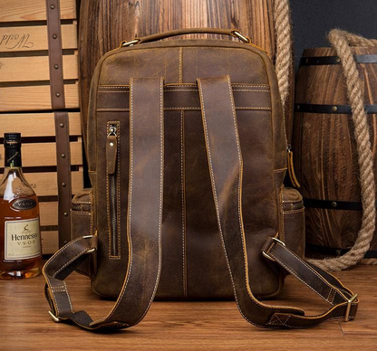 Genuine vintage leather Langley backpack by Start2Finish, featuring a classic design with adjustable straps and spacious interior.