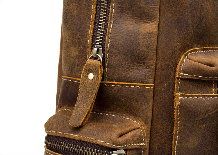Genuine vintage leather Langley Backpack by Start2Finish, showing a classic brown leather accessory with adjustable straps and metal hardware.