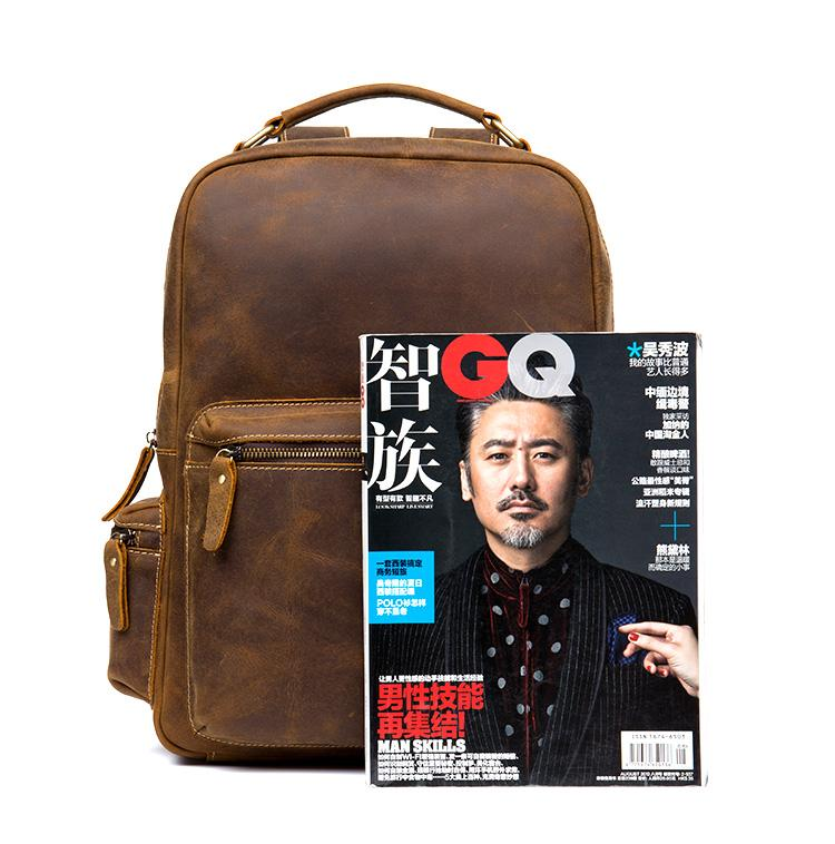Start2Finish The Langley Vintage Leather Backpack showing adjustable straps, top handle, and classic leather texture.