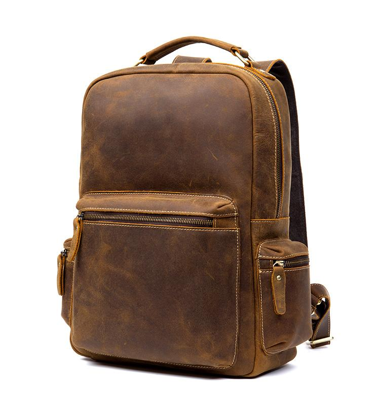Start2Finish The Langley vintage leather backpack with adjustable straps and front pocket, made from genuine distressed leather.