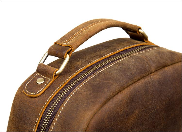 Start2Finish The Langley vintage leather backpack with adjustable straps and classic design, shown in genuine distressed leather.