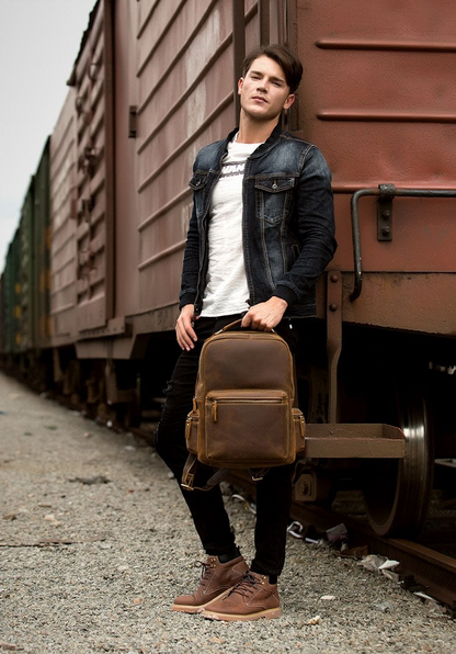 Start2Finish The Langley vintage leather backpack, genuine leather accessories with adjustable straps and classic design.