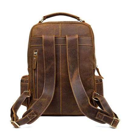 Start2Finish The Langley vintage leather backpack with adjustable straps and classic design, showcasing durable genuine leather accessories.
