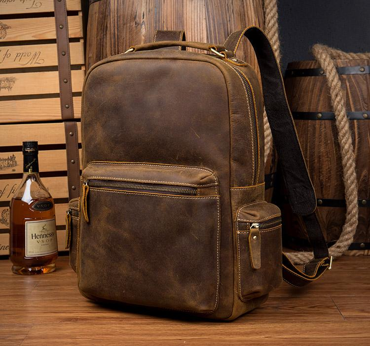 Start2Finish The Langley vintage leather backpack with adjustable straps, front pocket, and classic leather finish.