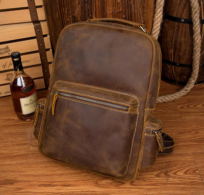 Start2Finish Langley Vintage Leather Backpack, genuine leather accessories with adjustable straps and classic design.