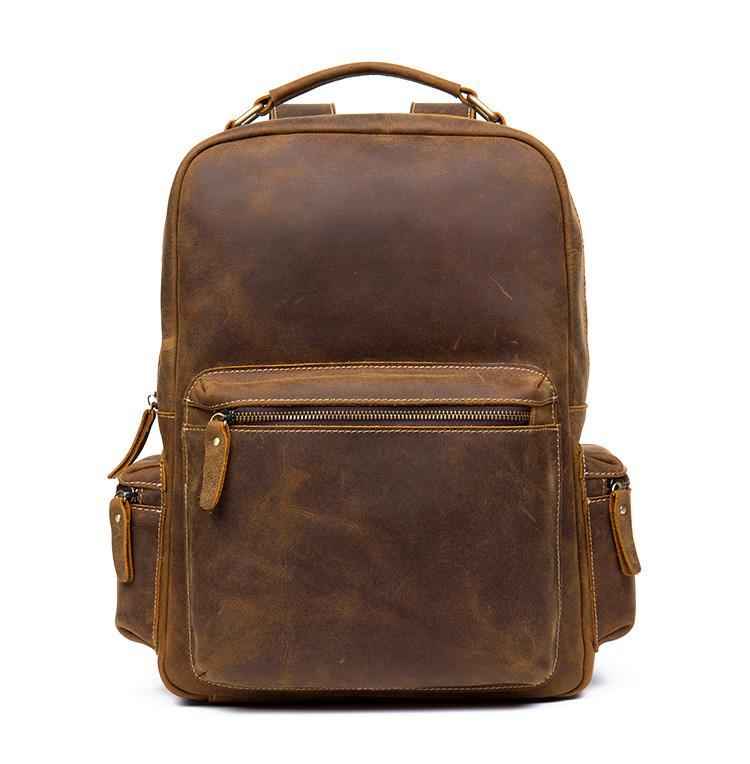 Start2Finish The Langley vintage leather backpack with adjustable straps, front pocket, and classic accessory design.