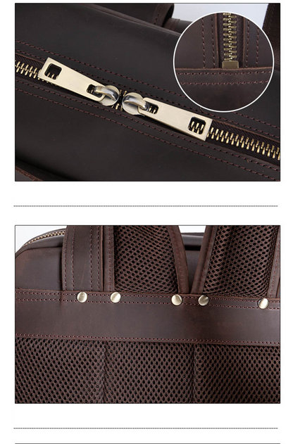 Large leather camera backpack by Start2Finish with tripod holder, featuring multiple compartments and adjustable straps.