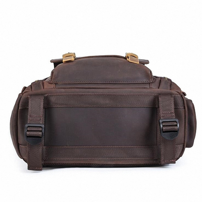 Large leather backpack camera bag with tripod holder from Start2Finish, featuring multiple compartments and durable leather construction.