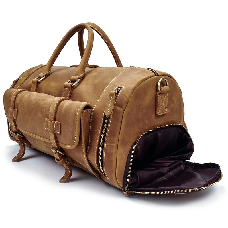 Handmade leather duffle bag from The Bard Weekender collection by Start2Finish, showing its spacious design and durable leather material.