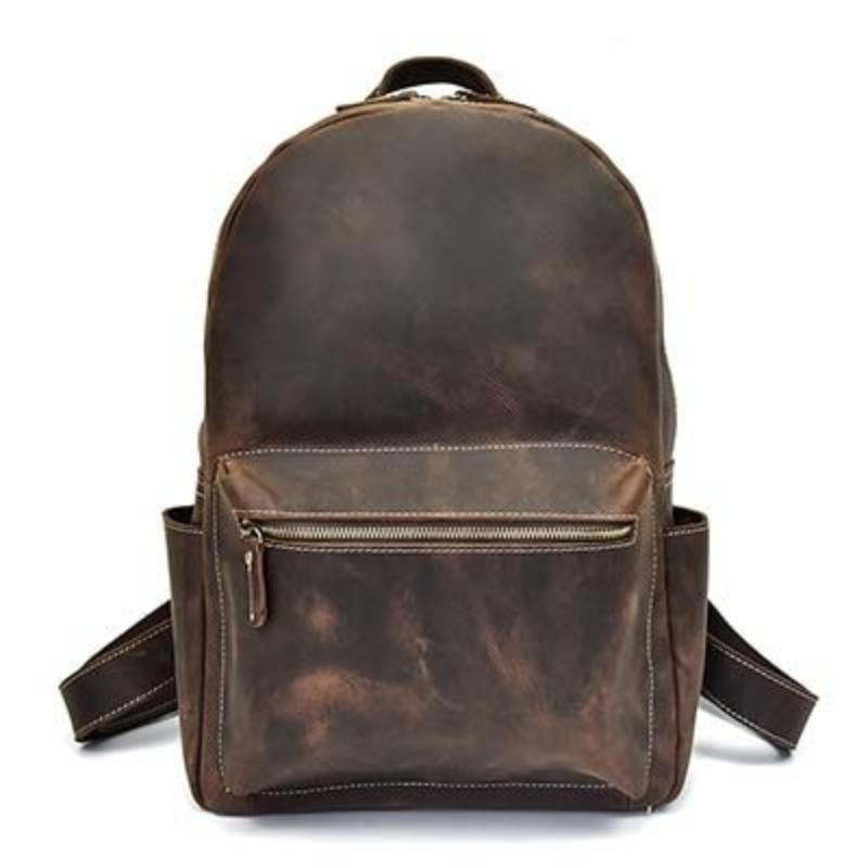 Handcrafted leather Calder Backpack by Start2Finish showing its sleek design, adjustable straps, and spacious main compartment.