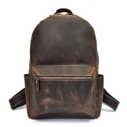 Handcrafted leather Calder Backpack by Start2Finish showing its sleek design, adjustable straps, and spacious main compartment.