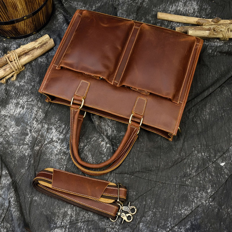 Start2Finish Dagmar leather briefcase with vintage leather finish, messenger style, and sturdy handle, designed for accessories.