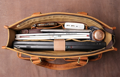 Start2Finish Dagmar leather briefcase with vintage brown leather finish, featuring sturdy handles and a spacious main compartment.