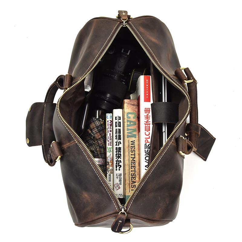 Start2Finish The Brandt Weekender small leather duffle bag with handles and zipper, showcasing its compact and stylish design.