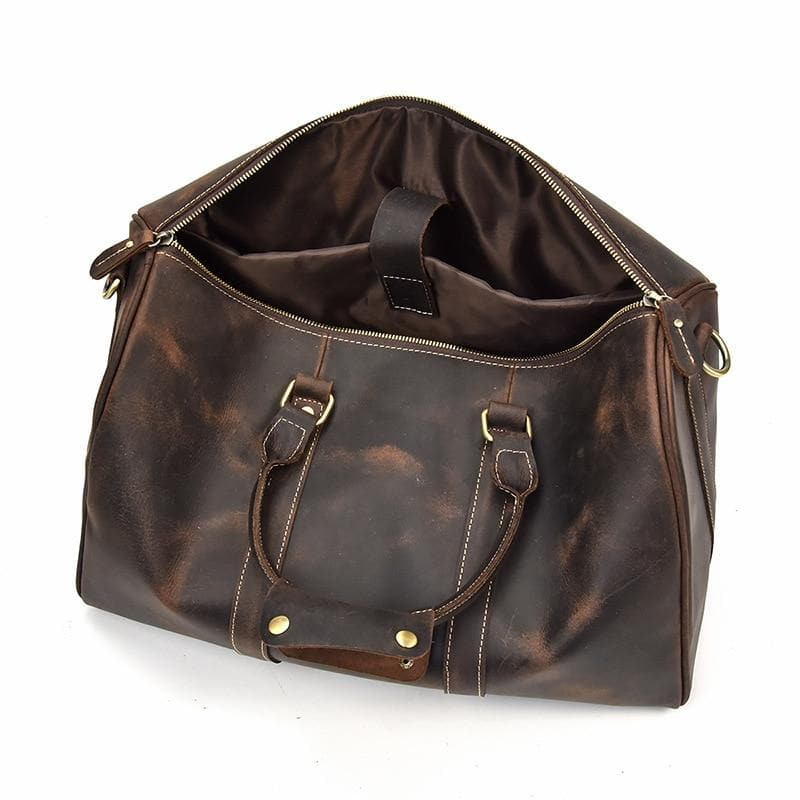 Start2Finish Brandt Weekender small leather duffle bag with handles and zipper, stylish accessories for travel and weekend trips.