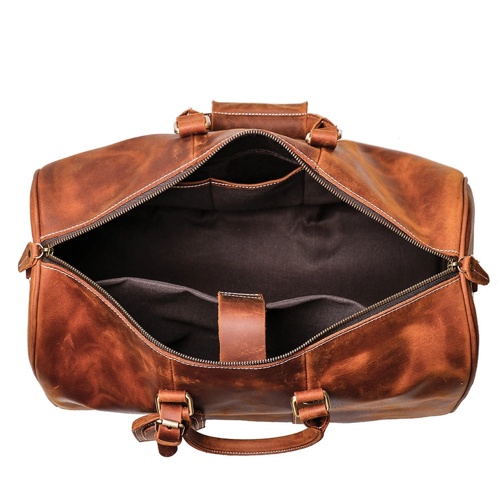 Start2Finish Brandt Weekender small leather duffle bag with handles and zipper closure, stylish travel accessories.