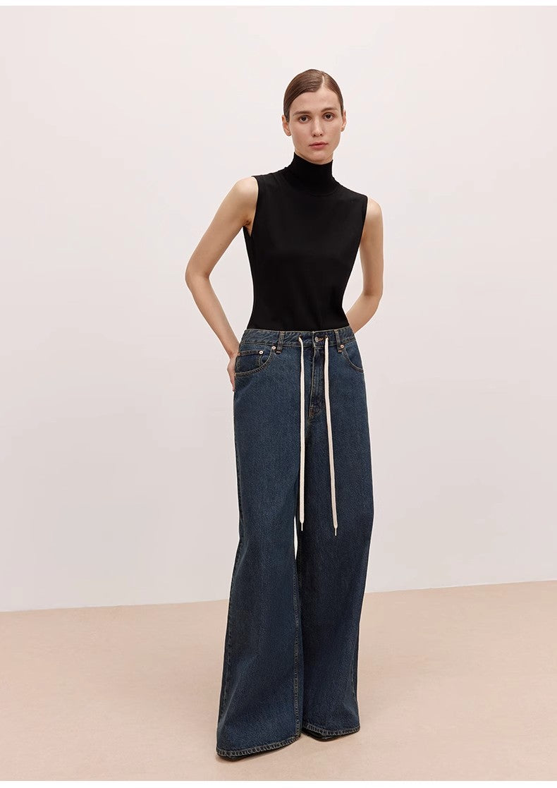 Brown Coeus Retro Blues high waist pleated casual jacket with washed finish and wide design, stylish and comfortable for everyday wear.