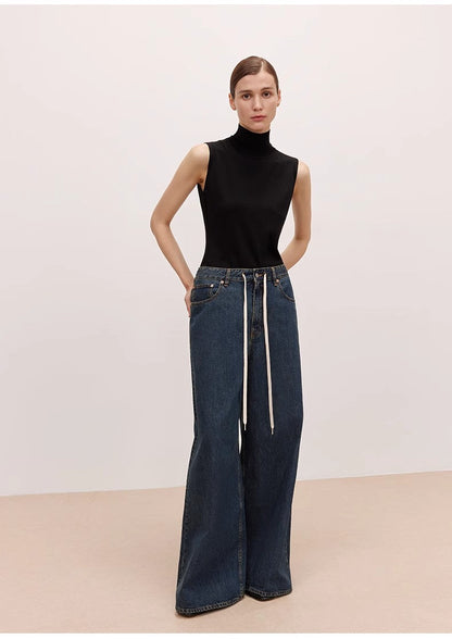 Brown Coeus Retro Blues high waist pleated casual jacket with washed finish and wide design, stylish and comfortable for everyday wear.