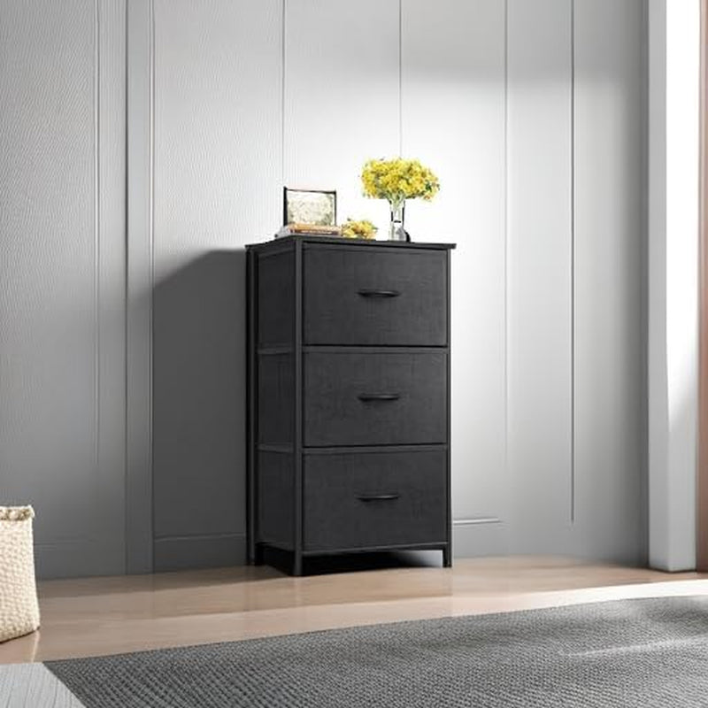 Black Peach Maple 3-drawer dresser nightstand with compact design, ideal for bedroom storage and furniture.