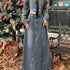 High-waisted skinny denim skirt for girls by Carmine Juneberry, featuring a fitted silhouette and classic blue denim fabric.