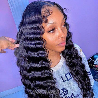 Elite Crown Hair glamorous body wave 4x4 lace front wig made of premium human hair, showcasing soft, wavy texture and natural lace front.