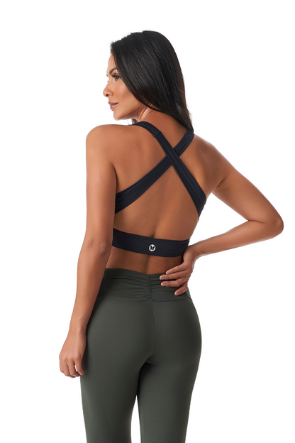 Red Medusa Tame Cupped Sports Bra in black, showcasing supportive design and sleek activewear style for workouts.