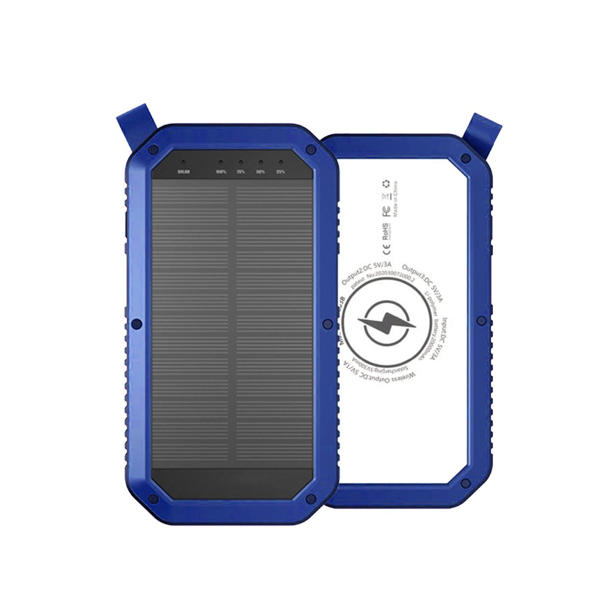 Salmon Lucky Sun Chaser Mini solar-powered wireless phone charger with 10,000 mAh capacity, compact tech accessory on a white background.