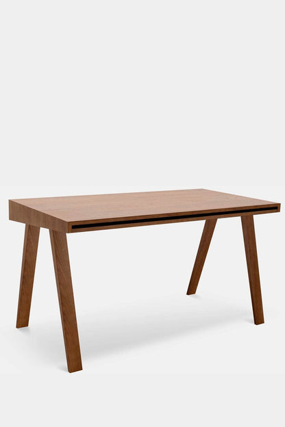 Brown Aquamarine Poppy 4.9 desk with a sleek wooden surface and modern design, ideal for home or office workspace.