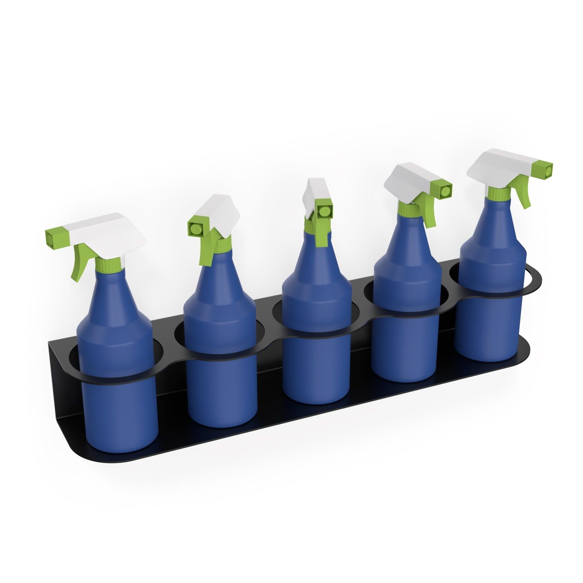 Crimson Astraeus 5-bottle spray bottle holder for organization, holding multiple spray bottles in a compact, wall-mounted design.