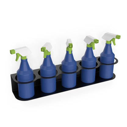 Crimson Astraeus 5-bottle spray bottle holder for organization, holding multiple spray bottles in a compact, wall-mounted design.