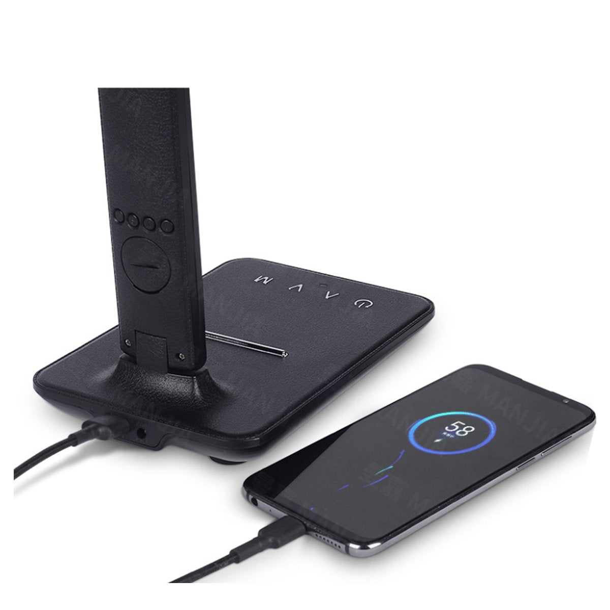 Salmon Lucky 3-in-1 lamp with built-in phone charger, digital clock, and thermostat, featuring a modern tech accessory design.