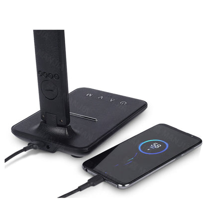Salmon Lucky 3-in-1 lamp with built-in phone charger, digital clock, and thermostat, featuring a modern tech accessory design.