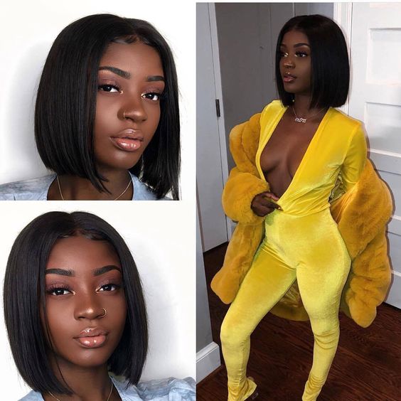 Elite Crown Hair sleek straight bob lace front wig with 13x4 lace, made from premium human hair, styled straight.
