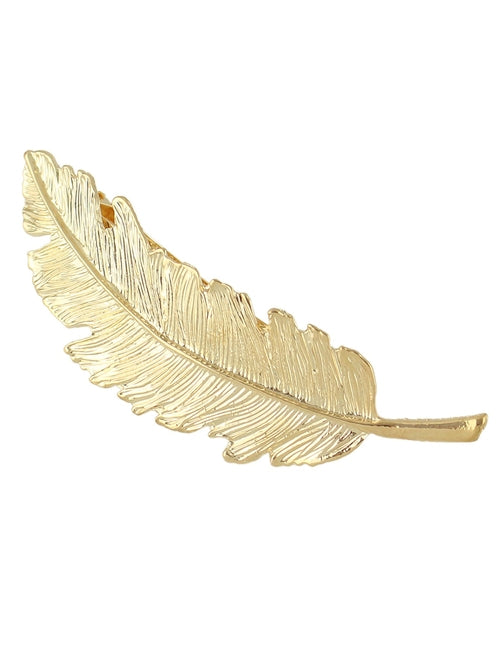 Gold and silver feather metal hair clips by White Demeter, decorative hair accessories for stylish updos.