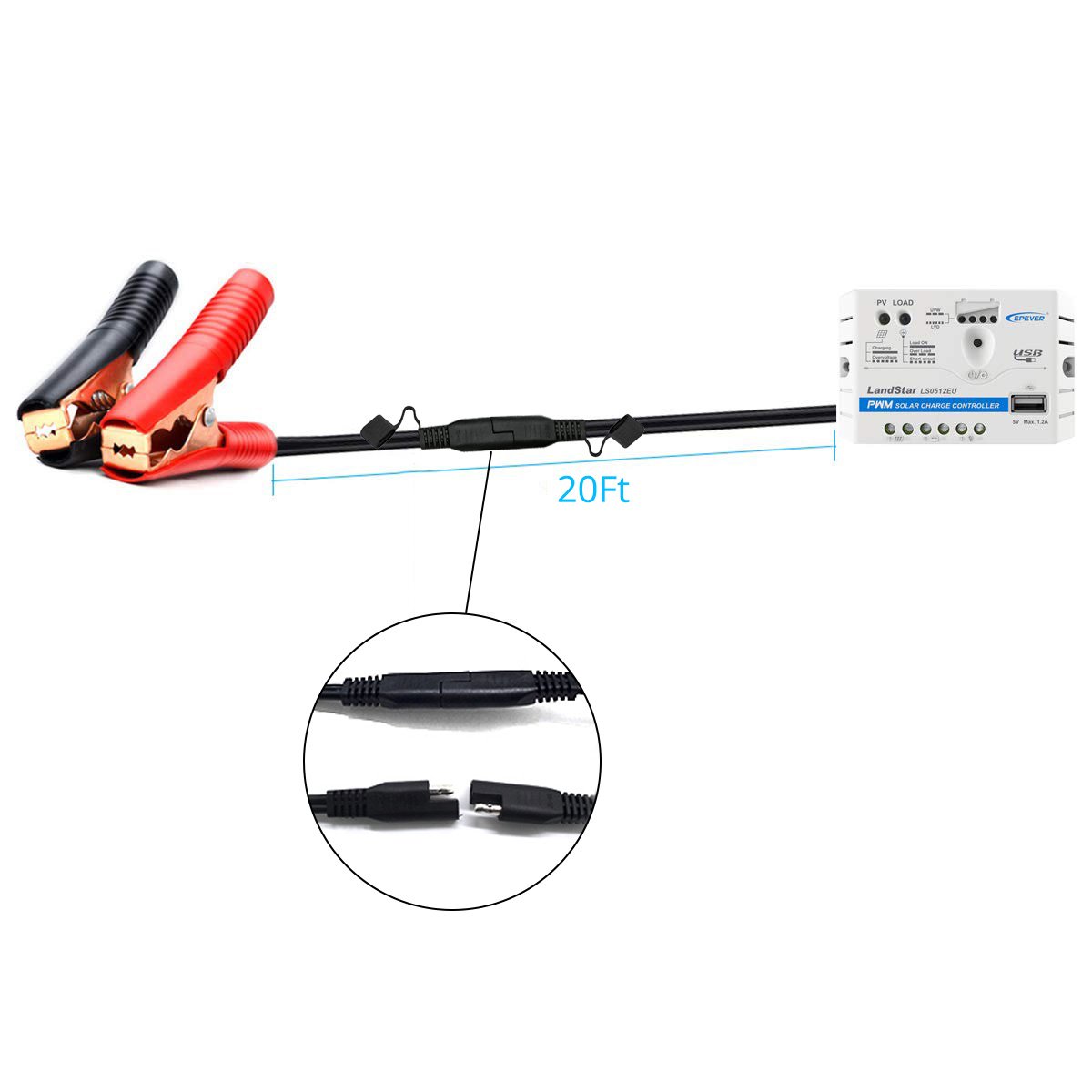 Fuchsia Rose ACOPower 25W off-grid solar kit with 5A charge controller and SAE cable, outdoor renewable energy equipment