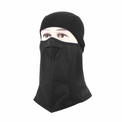 Indigo Eurybia balaclava ski mask in black, made for winter sports and outdoor activities, with full face coverage and breathable fabric.