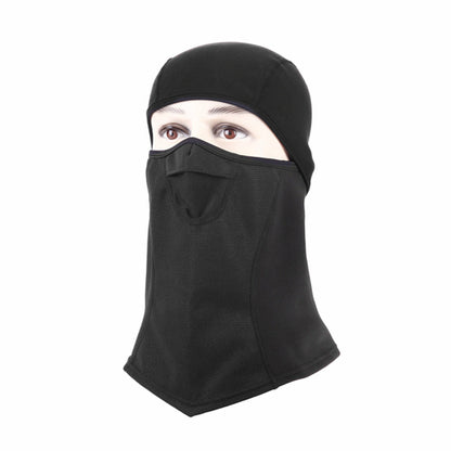 Indigo Eurybia balaclava ski mask in black, made for winter sports and outdoor activities, with full face coverage and breathable fabric.