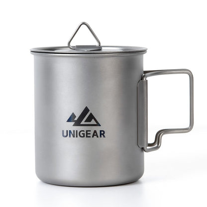 Indigo Eurybia 100% titanium camping cup, 450ml capacity, lightweight and durable for outdoor camping and hiking adventures.