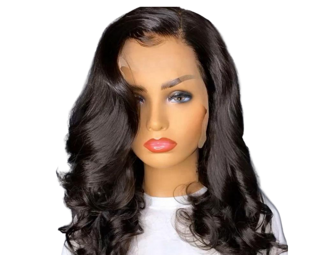 Cerise Alfie body wave lace front human hair wig with 4x4 lace, short bob style, 180% density, 13x4 lace front view